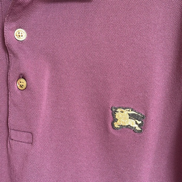 SOLD Burberry Polo in Plum Purple with gold button and gold patch logo on chest - Picture 3 of 3
